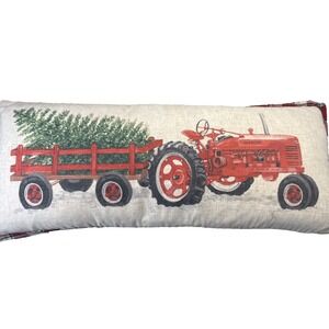 Aspen 23"x8" Rustic Style Christmas Decor Pillow Red Tractor And Wagon With Tree